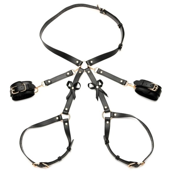 Strict Bondage Harness M-L Black Adjustable Vegan Leather w Wrist‎ Cuffs main image 5